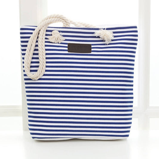 CANVAS STRIPED SHOULDER BAG TOTE BAG_CWAB1711
