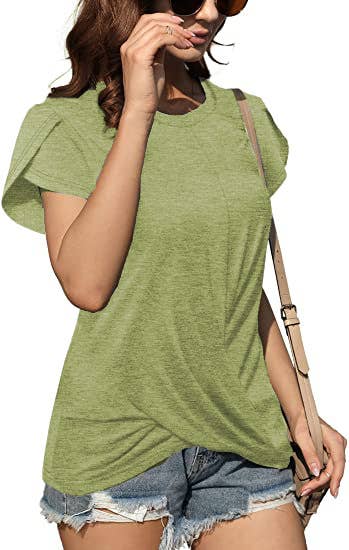 Solid color knotted short-sleeved blouse