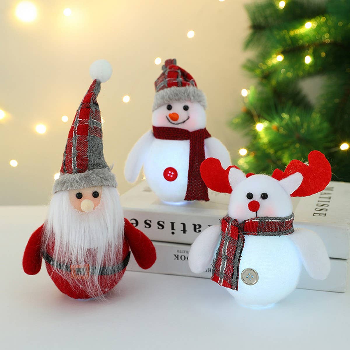 SANTA CLAUS DEER GLOWING DOLL DOLL ORNAMENT