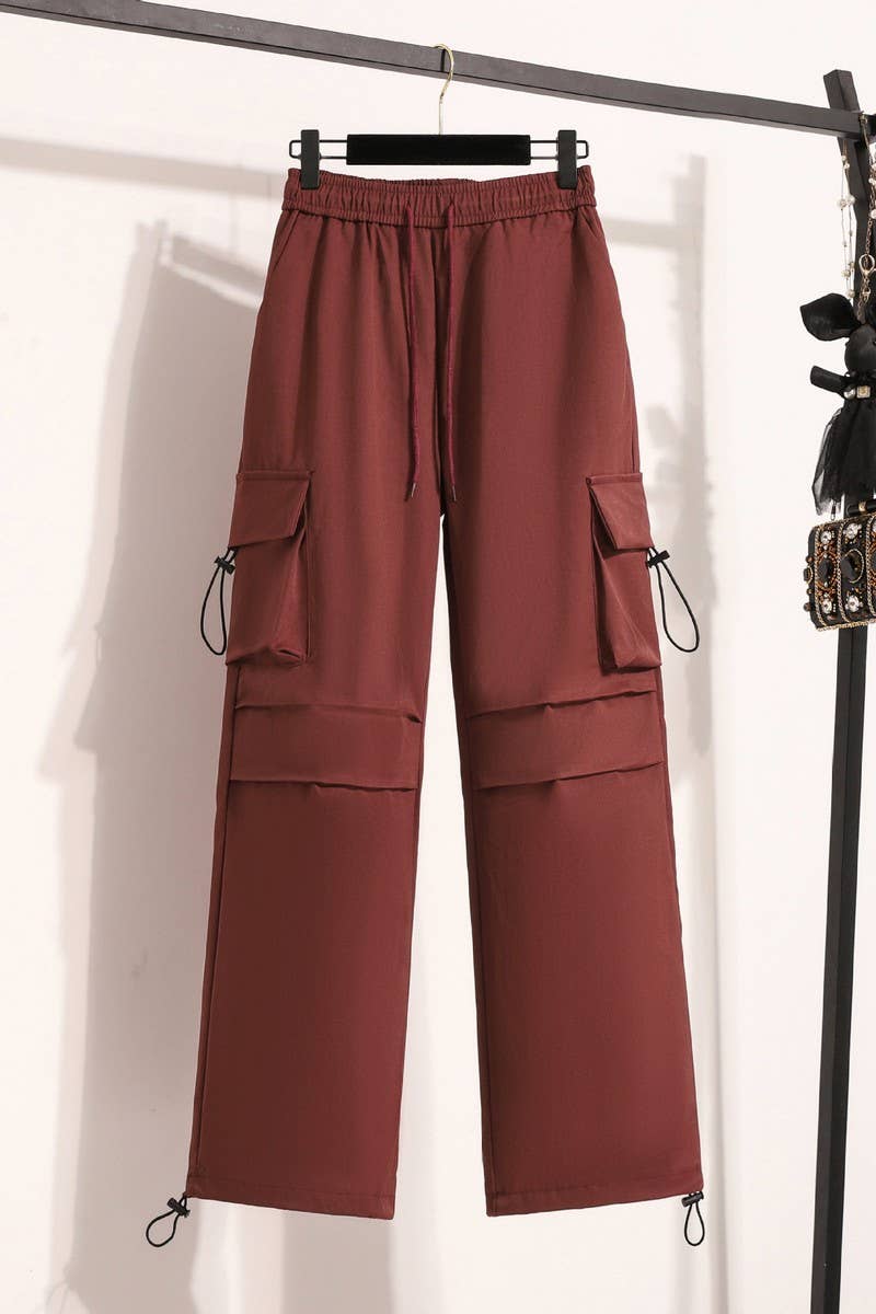 STRAIGHT-LEG SLIM CASUAL DRAWSTRING COMBAT PANTSCWBLP00923