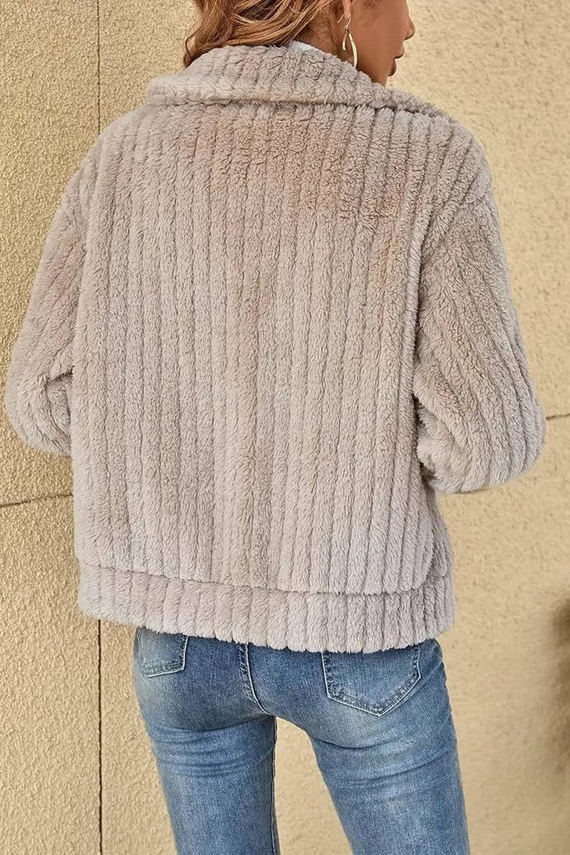 CWOCO00209_PLUSH CARDIGAN LAPEL SHORT COAT