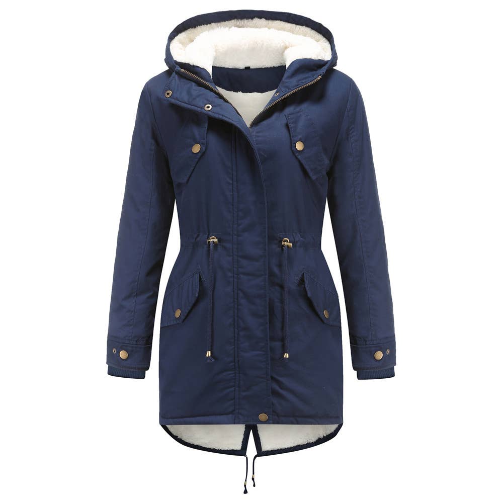 Solid color hooded parka thick fleece jacket