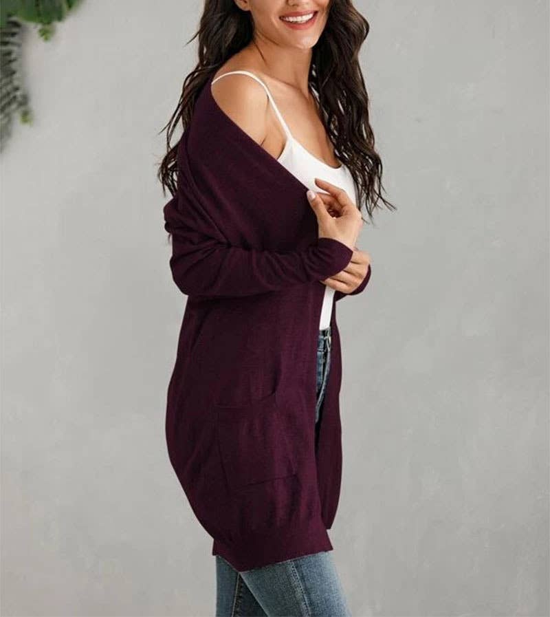 LONG SLEEVE SOLID COLOR CARDIGAN WITHOUT BUTTON