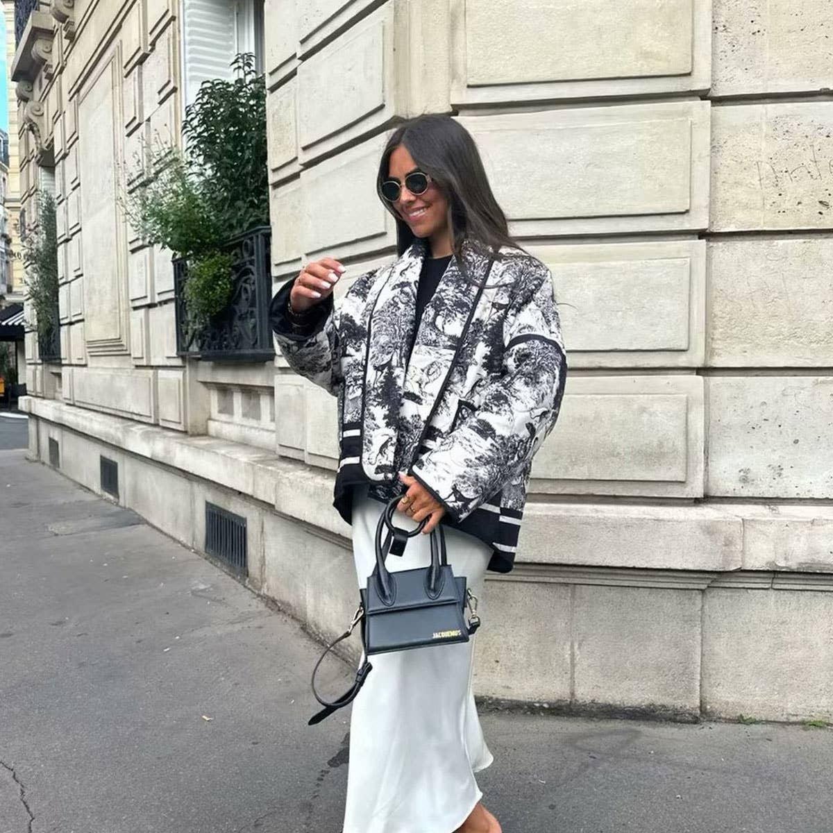 QUILTED JACKET WITH  FLORAL PRINT LAPEL_CWOJA1565