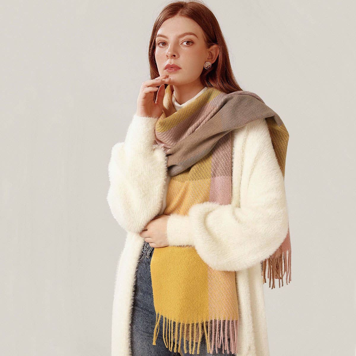 Elegant Plaid Shawl - Winter Scarf for Women