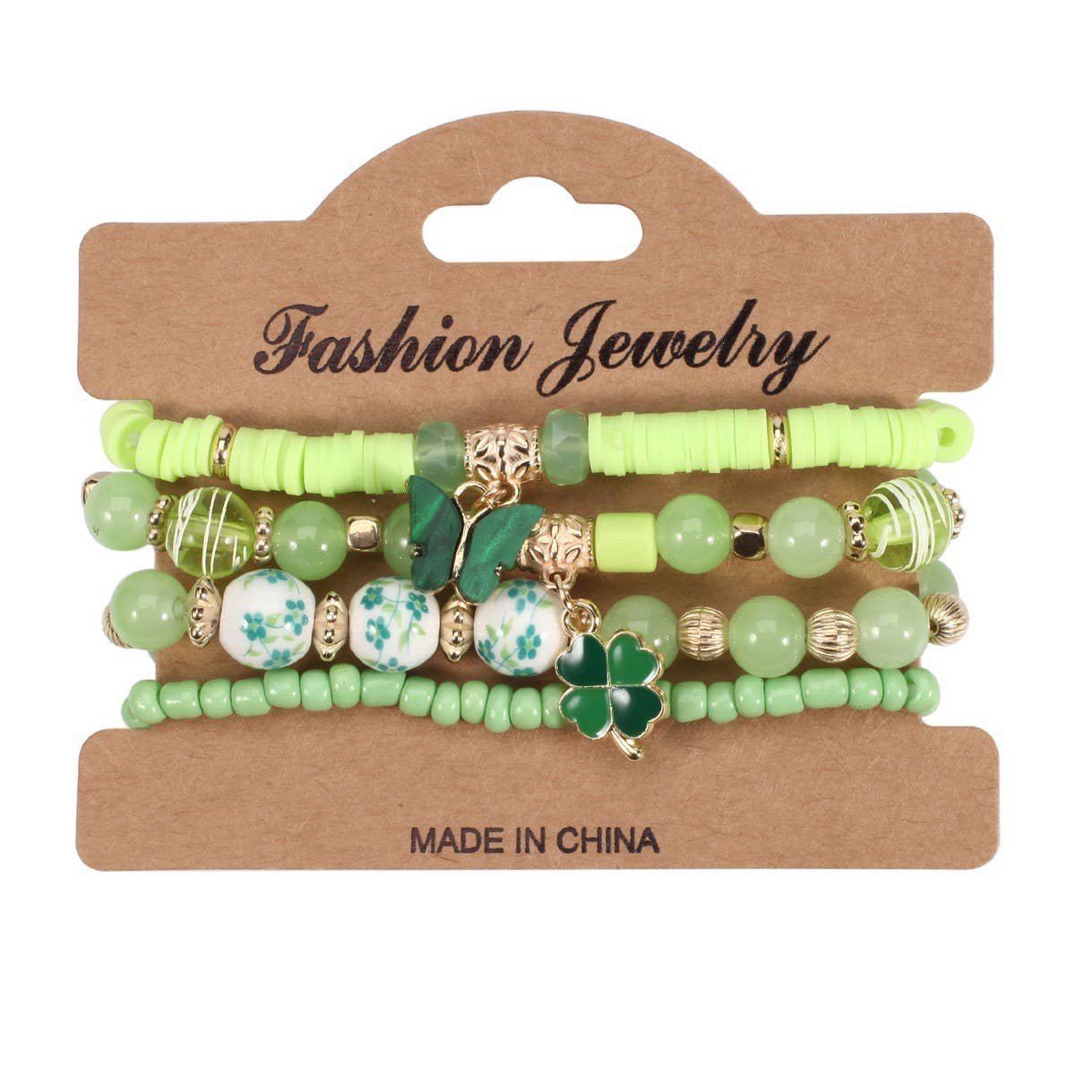 CWAJE05682_ST PATRICK CLOVER GREEN LUCKY CHARM BRACELET SET