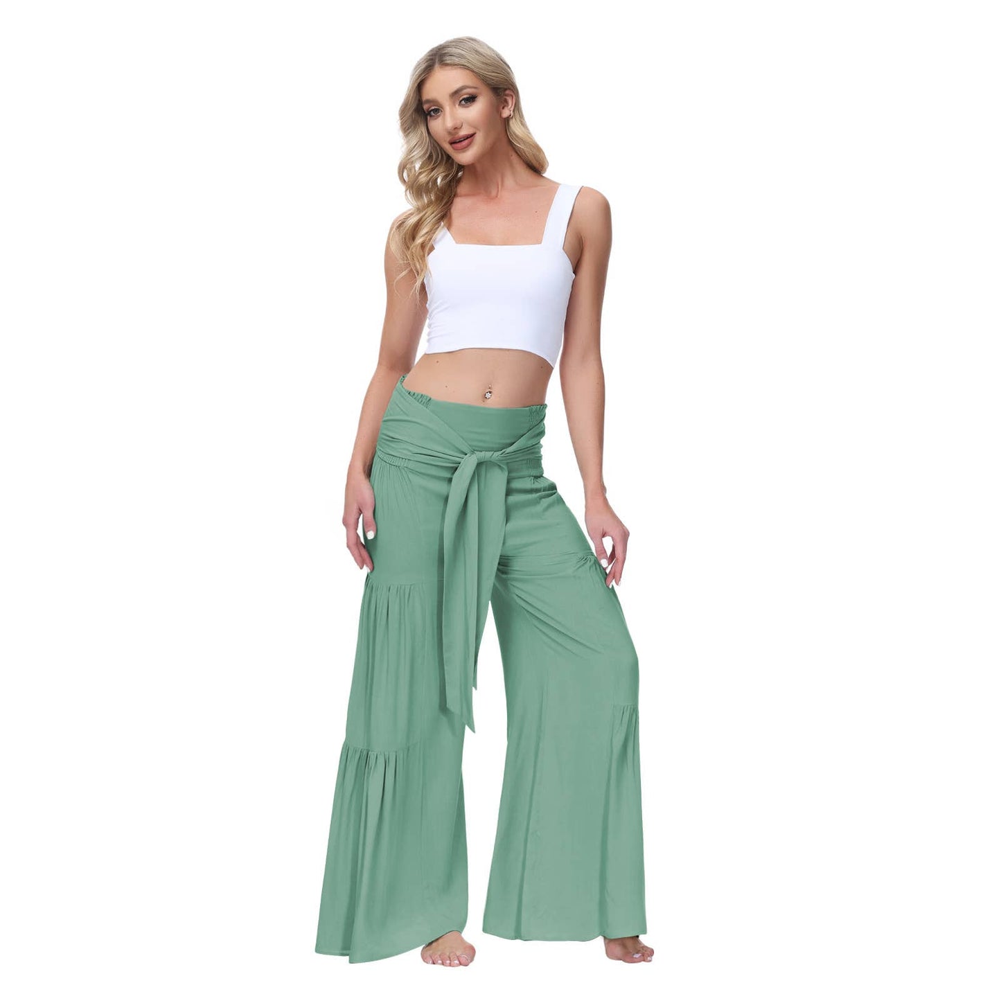 Loose tight straps pleated waists Wide-leg pants