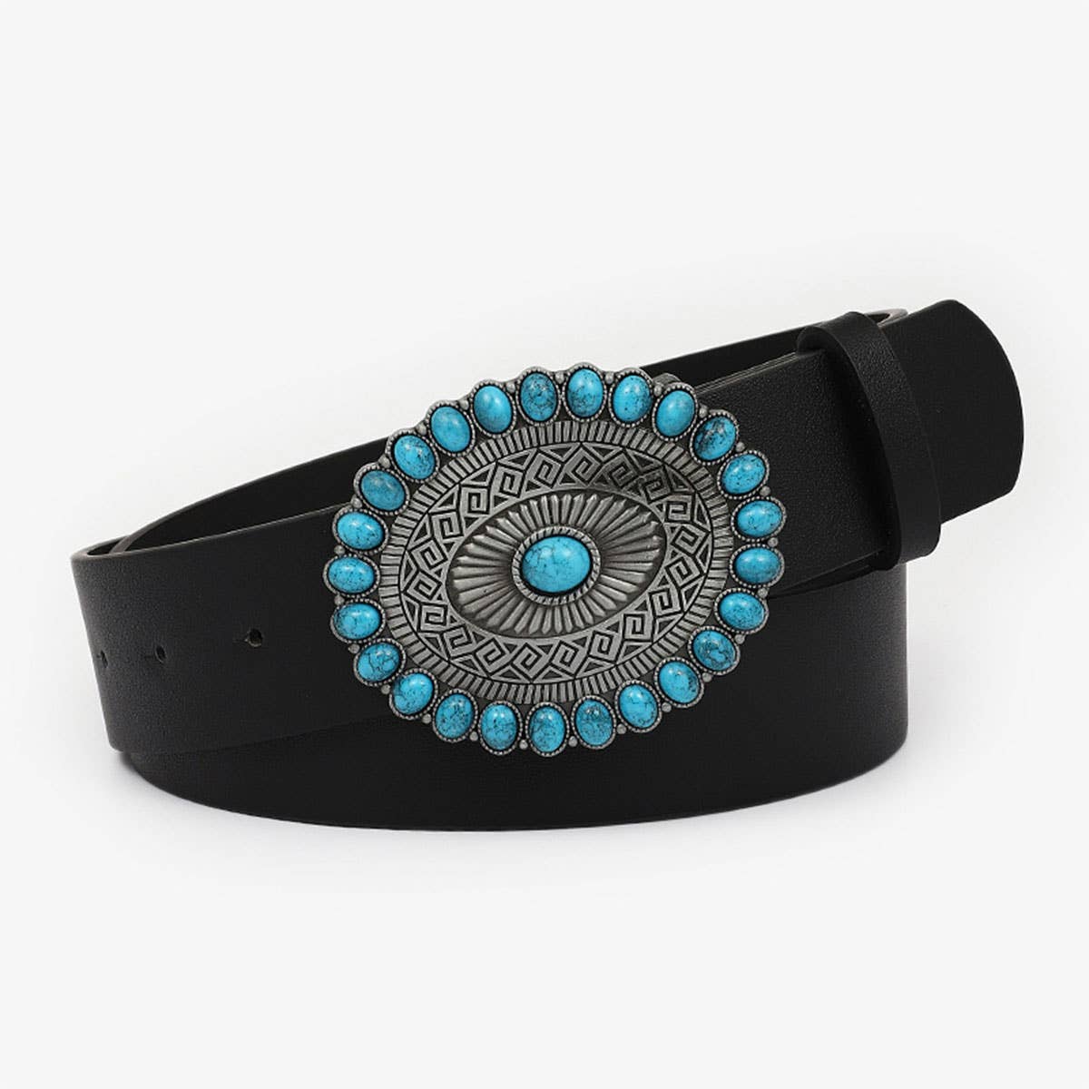 12KINDS TURQUOISE ALLOY BUCKLE BLACK VINTAGE BELT_CWABE0195