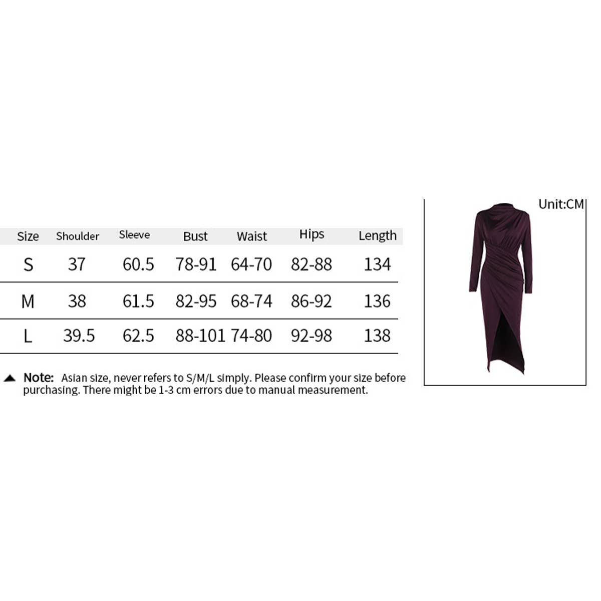 Slim-fit long-sleeved dress with half high neck and slit