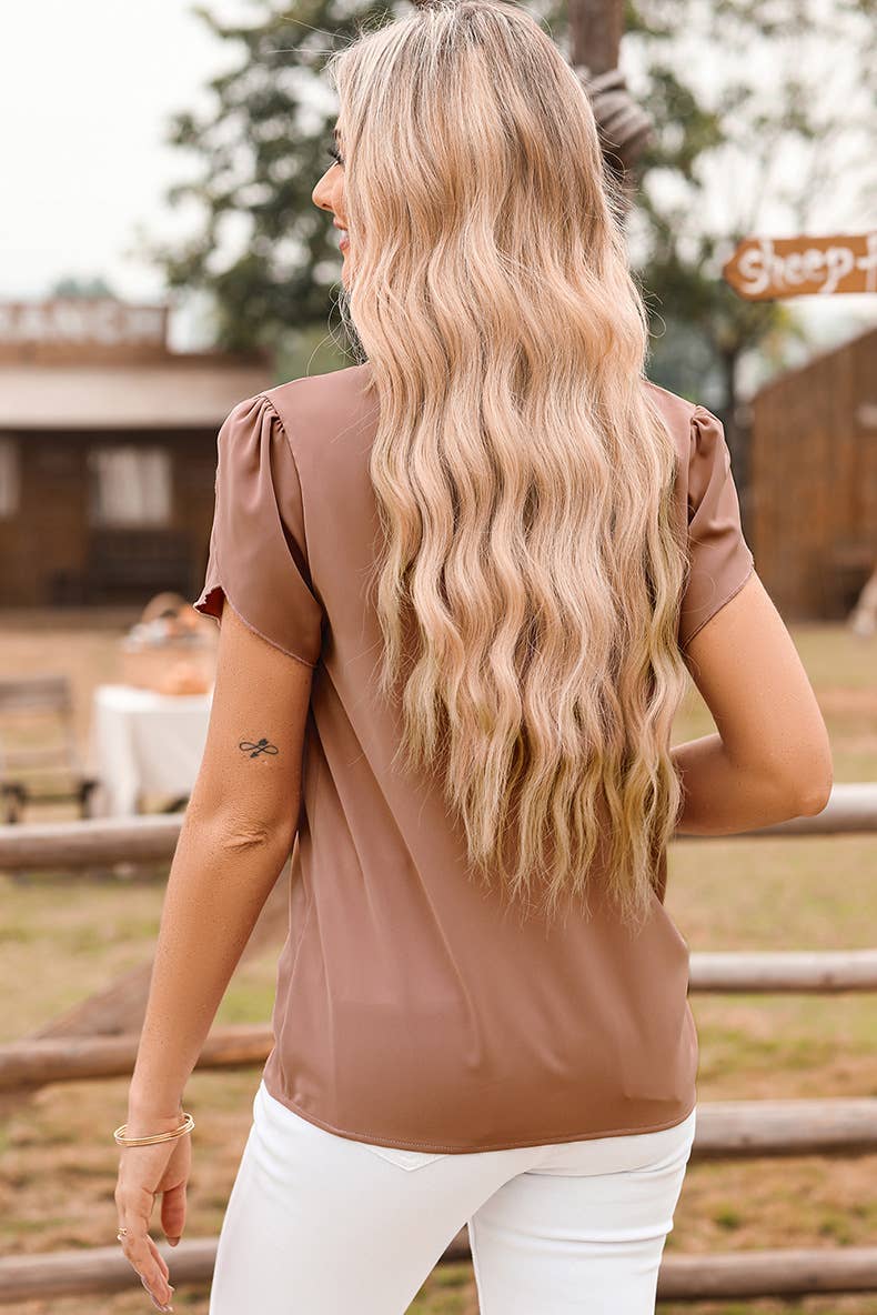 V-neck chiffon body-hugging solid color pullover