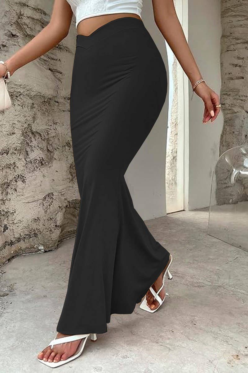 CWBLS0319_SMALL V WAIST NOTCH SLIM HIP BLACK SKIRT