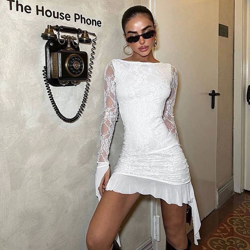 Glamorous Slim Lace Streamer Dress With Hip Wrap