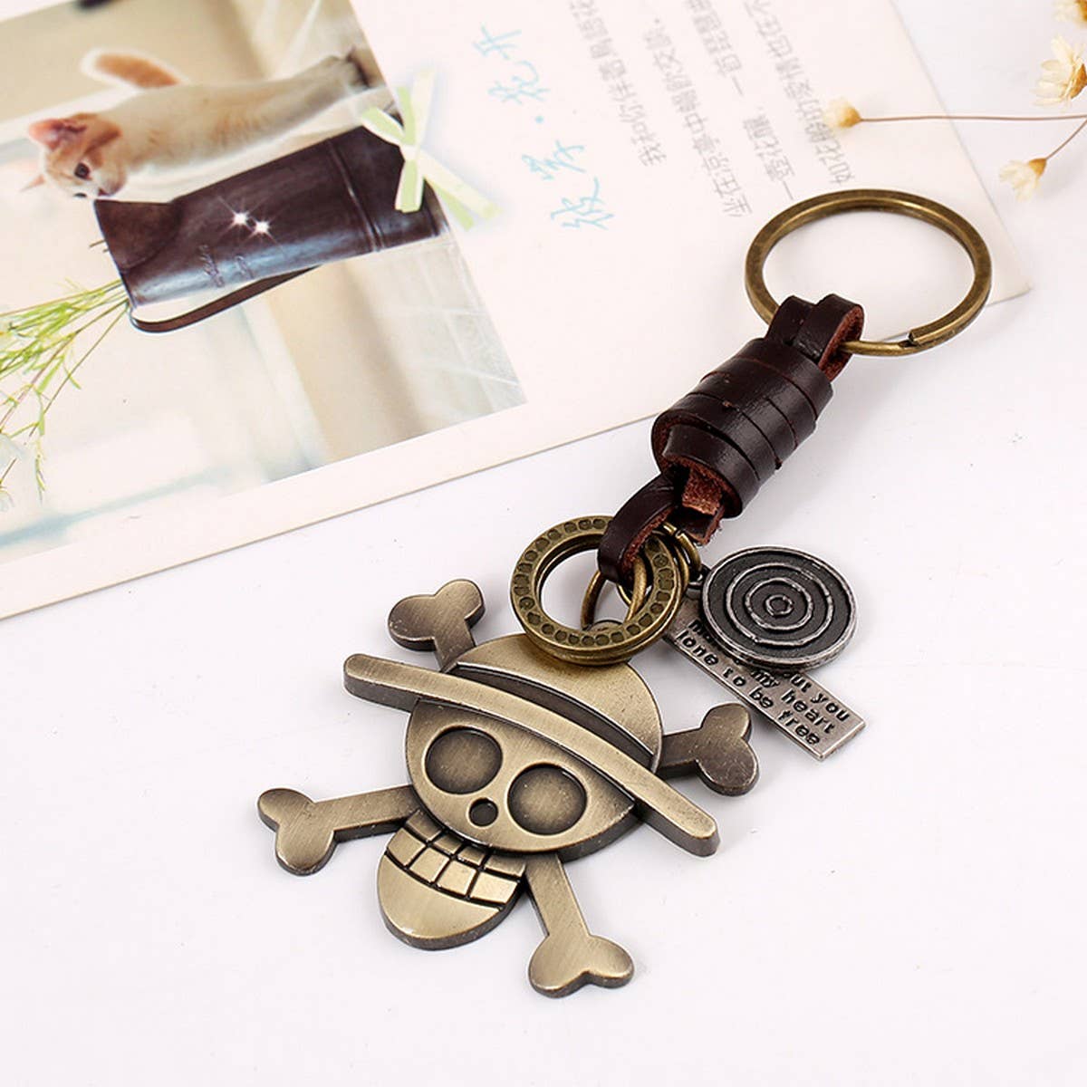 VINTAGE BRAIDED SKULL LEATHER KEYCHAIN