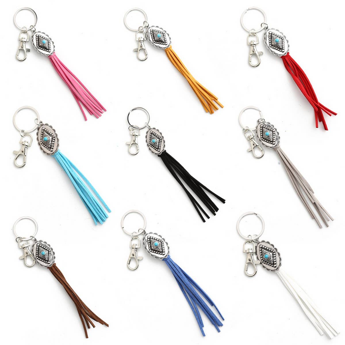 Boho DiamondKeychain withTassel and TurquoiseCharm_CWAB5082
