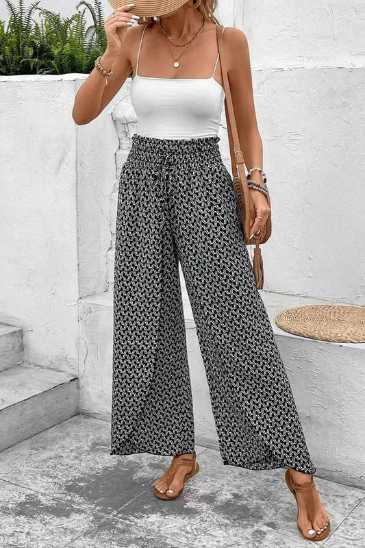 CWBLP2061_FLORAL SIDE SLIT WIDE LEG SKIRT PANTS