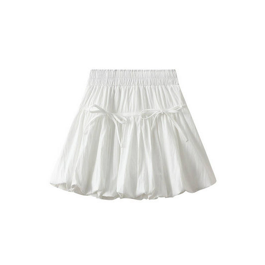 HIGH WAIST A-LINE SHORT SKIRT WITH BOW BUDS