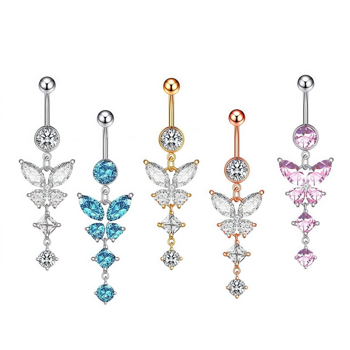 Butterfly Dangle Belly Button Ring Piercing_CWMM9453