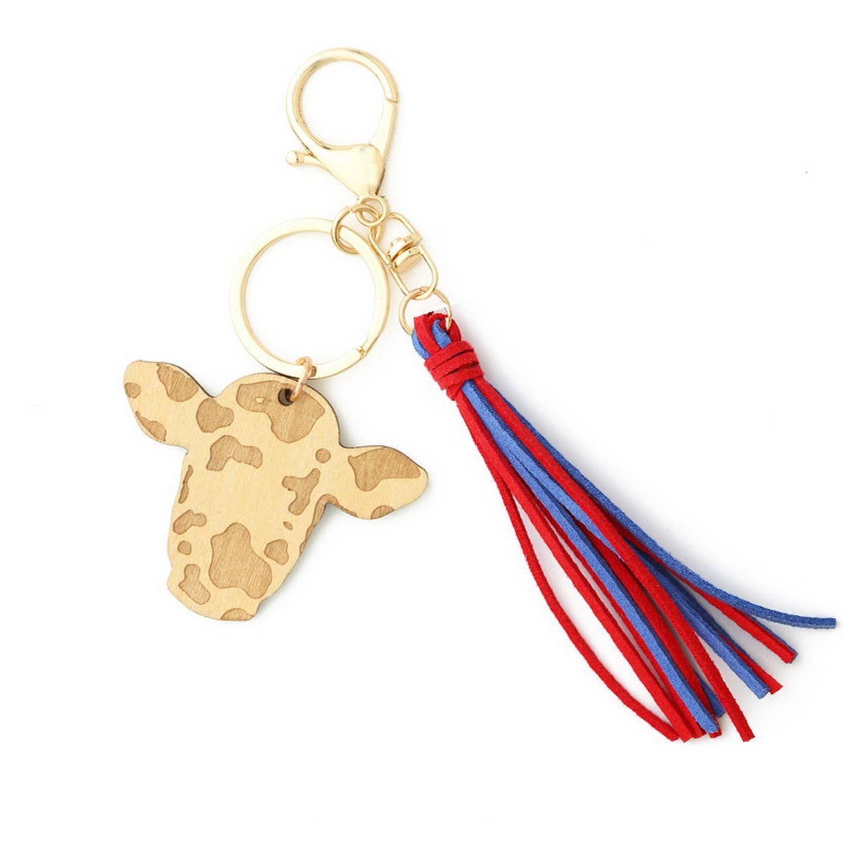 DIY Leather Tassel Cow Head Western Keychain_CWAB5094