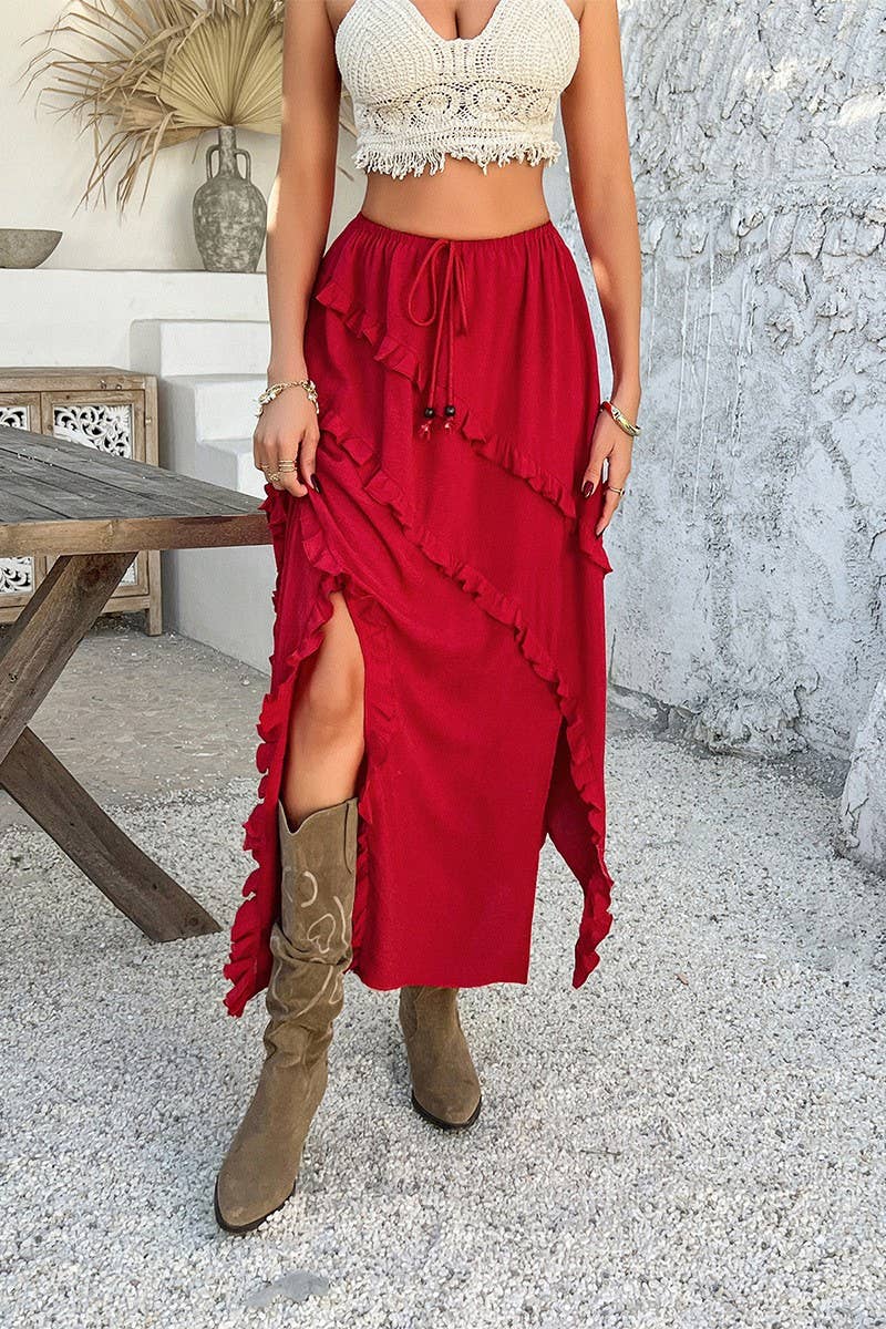 CWBLS0514_HOLIDAY-INSPIRED LACE-UP WAISTED MIDI SKIRT