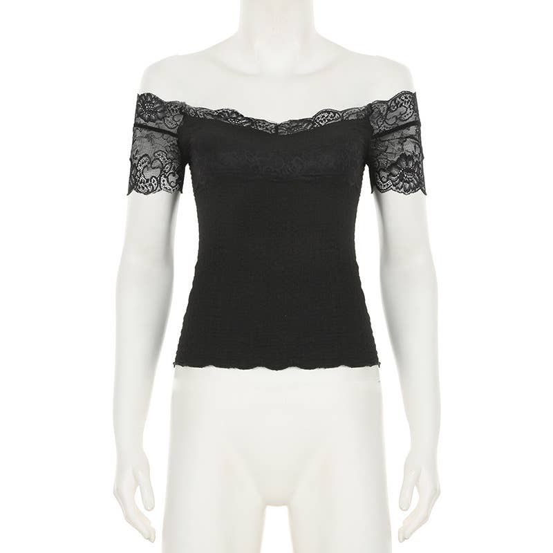 Sexy lace stitching see-through T-shirt