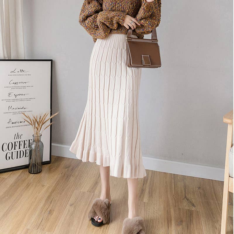 LONG STRIPED ALL-IN-ONE SLIM KNIT A-LINE SKIRT