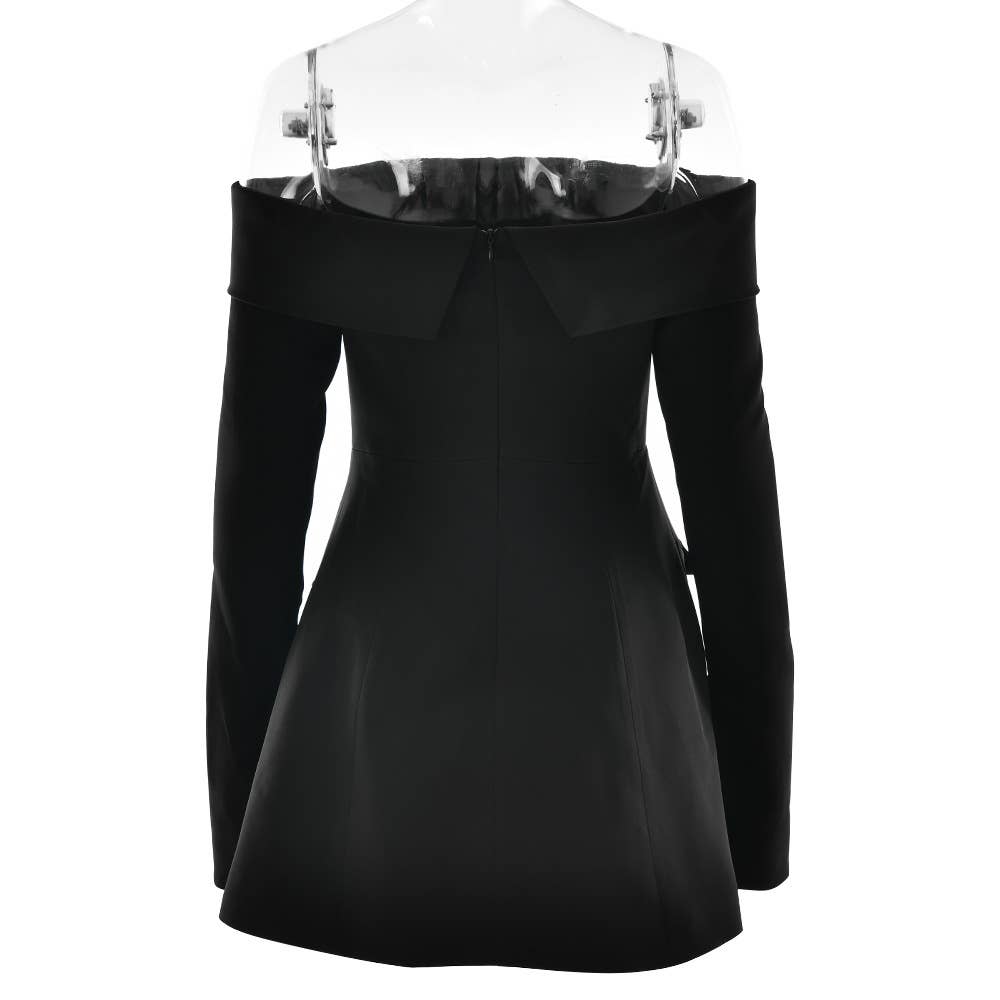 Strapless backless long-sleeved A-line dress