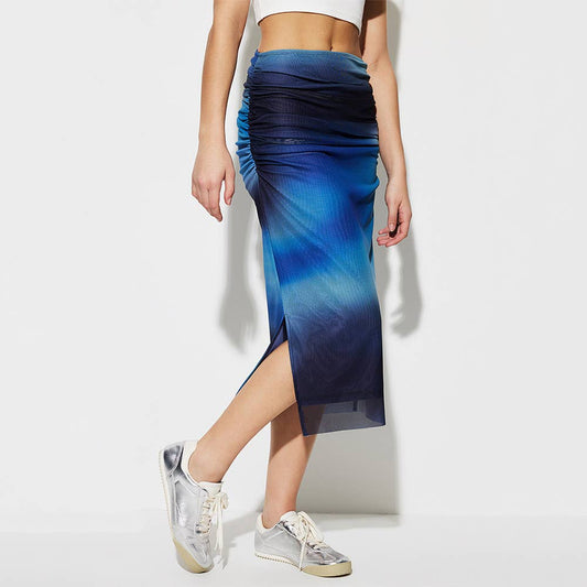 HIGH-WAISTED TIE-DYE PRINTED MESH SEXY SKIRT