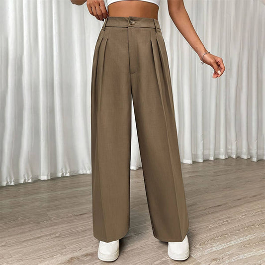 PLEATED BAGGY HIGH-WAISTED STRAIGHT PANTS