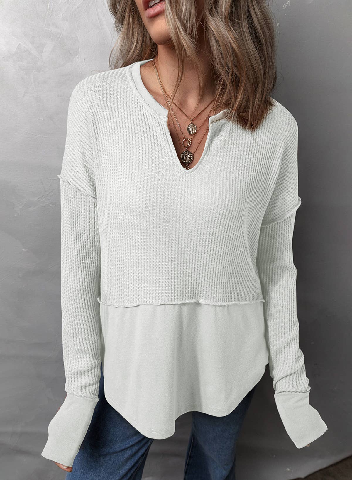 Solid color long sleeve stitched loose hoodie