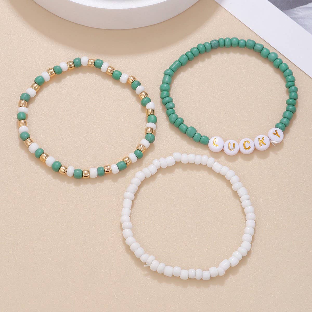 ST. PATRICK'S DAY RICE BEAD ALPHABET BRACELET SET_CWMM3506