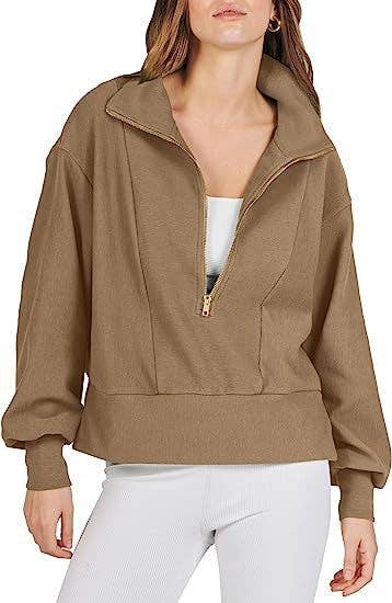 SOLID LONG-SLEEVED HOODIE WITH HALF ZIP COLLAR