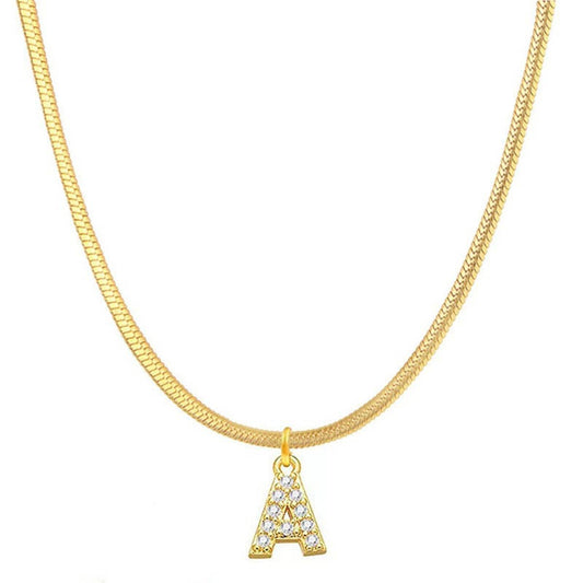 Titanium steel snake bone lock zircon pendant