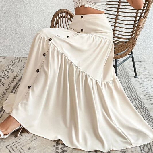 ELASTIC WAISTED SINGLE ROW BUTTON CAKE SKIRT