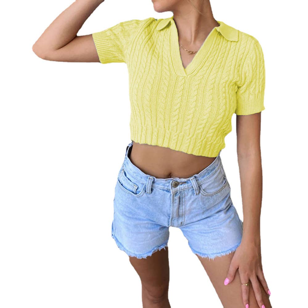 Stylish sexy short-sleeved sweater slim-fit top