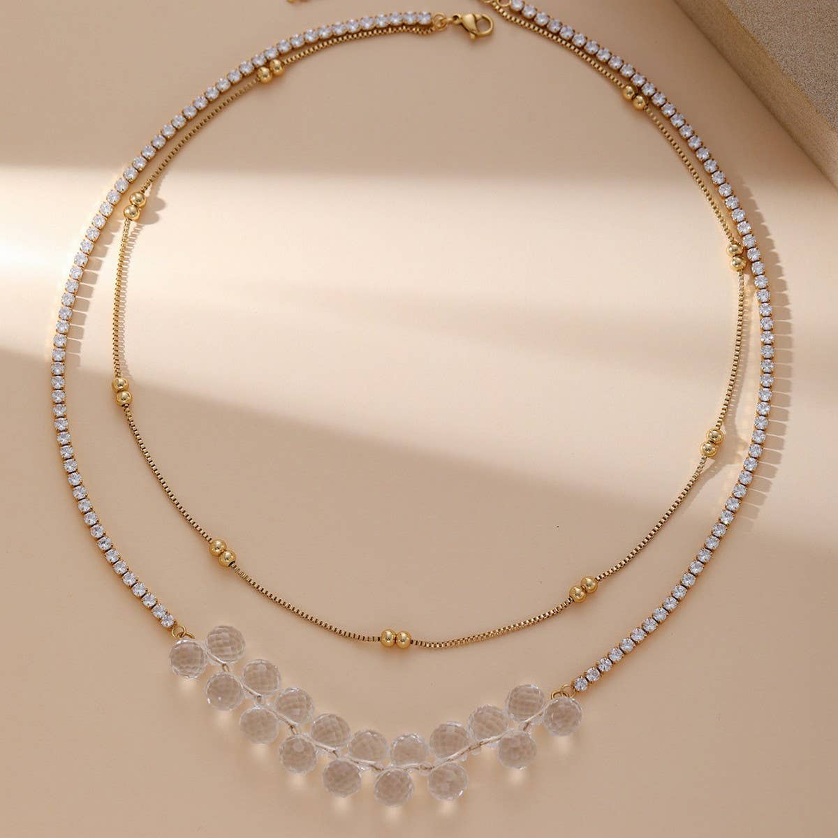 WHITE CRYSTAL DOUBLE NECKLACE TENNIS CHAIN