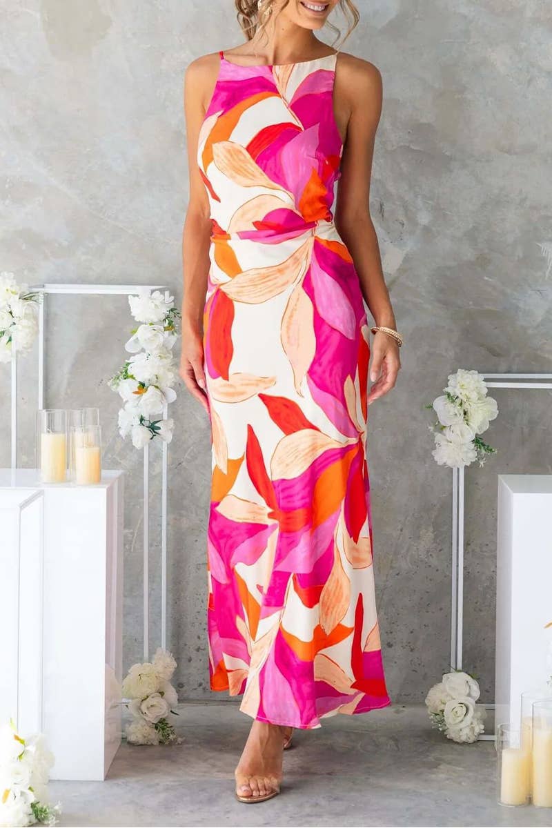 CWDMD5508_FASHION PRINTED SLEEVELESS BACKLESS DRESS