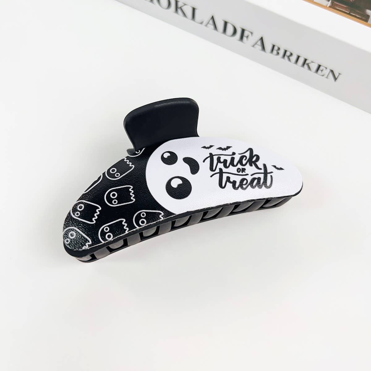 Gothic Halloween Claw Clip, Pumpkin & Ghost Design_CWAHA1443