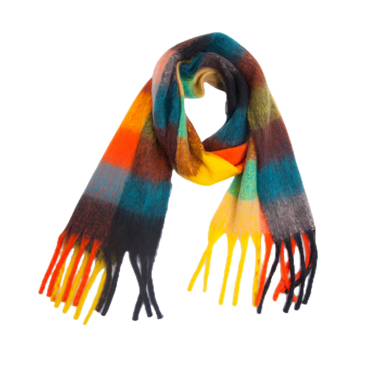 PLAID PATTERN FRINGE TRIM WINTER SCARF_CWASC2691