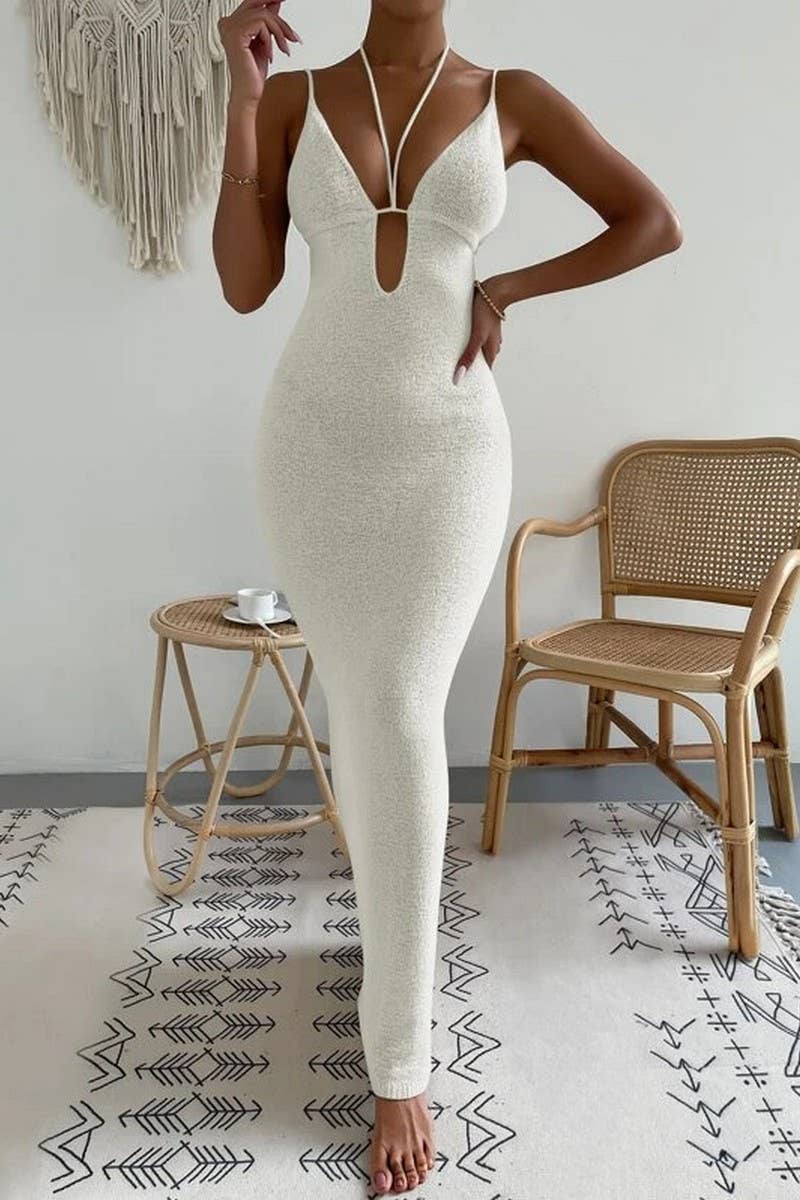 CWDMD2013_HOLLOW STRAP HALTER NECK LONG DRESS