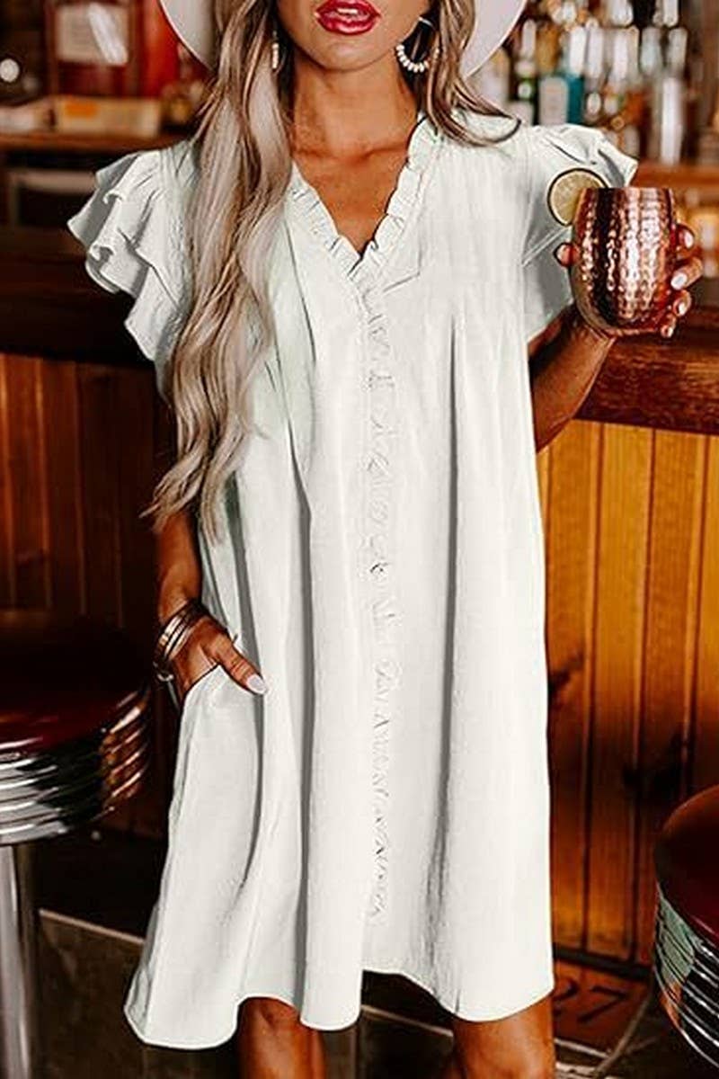 CWDSD10610_SUMMER SOLID COLOR LOOSE SHORT-SLEEVED DRESS