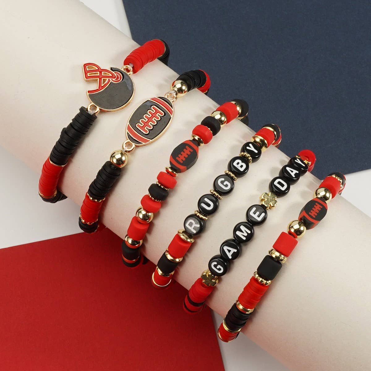 CWMM10455_FOOTBALL GAME DAY BEADED ELASTIC BRACELET