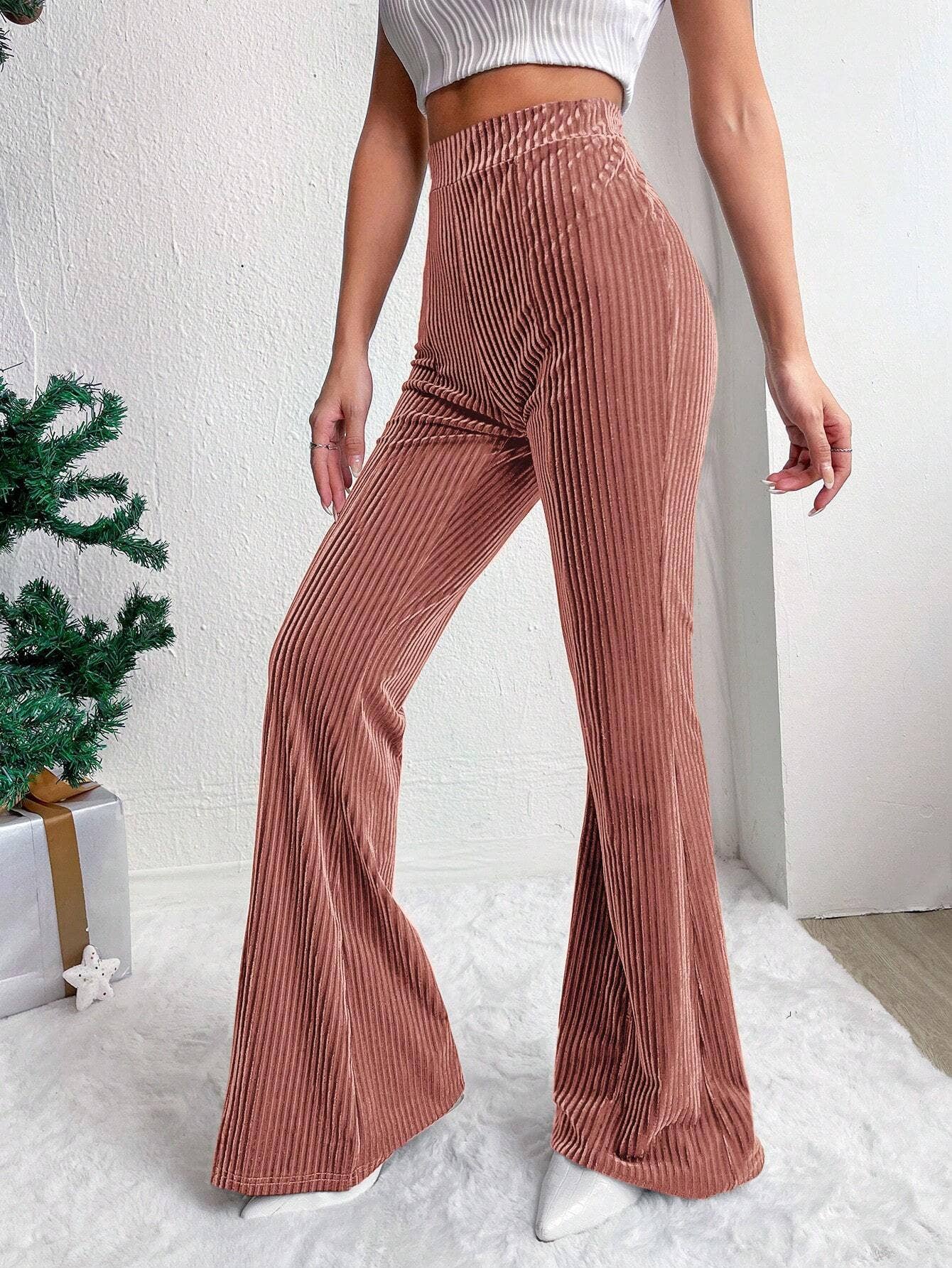 HIGH-WAISTED CORDUROY BELL BOTTOMS WIDE-LEG PANTS