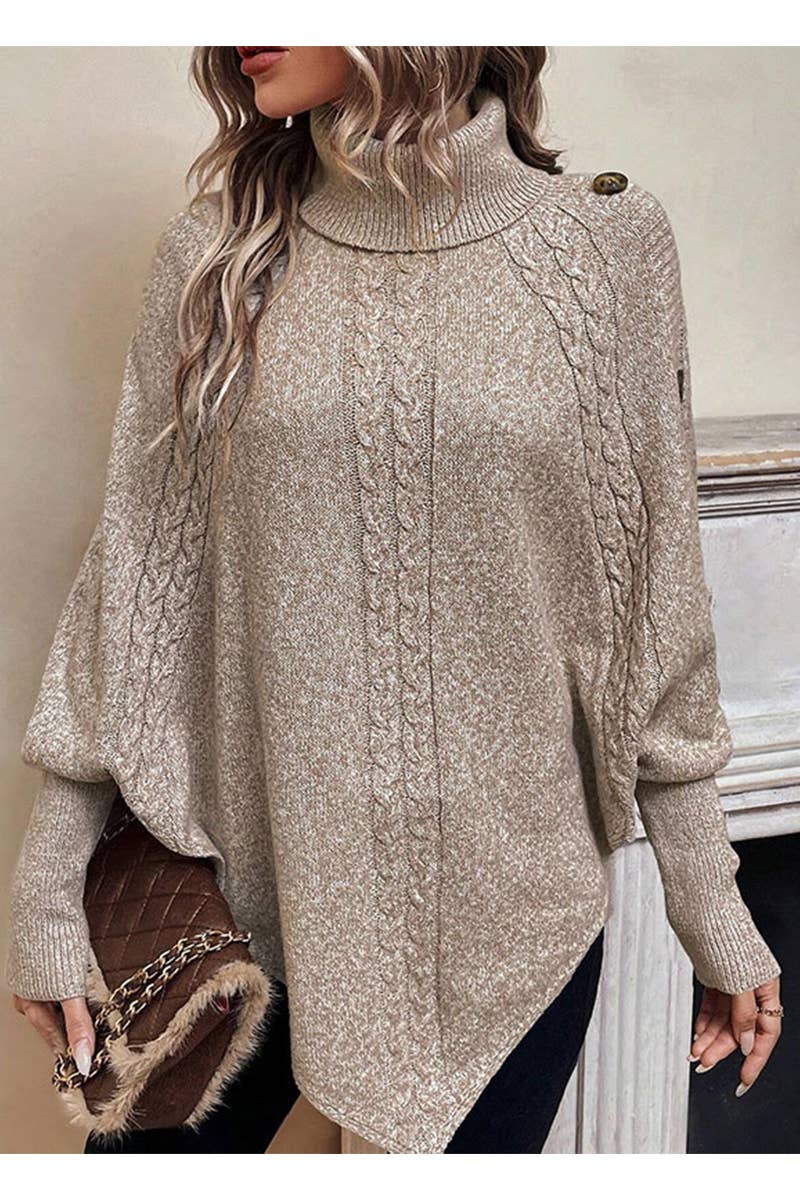 STYLISH HIGH-NECK LONG-SLEEVED BATSLEEVE KNITWEAR