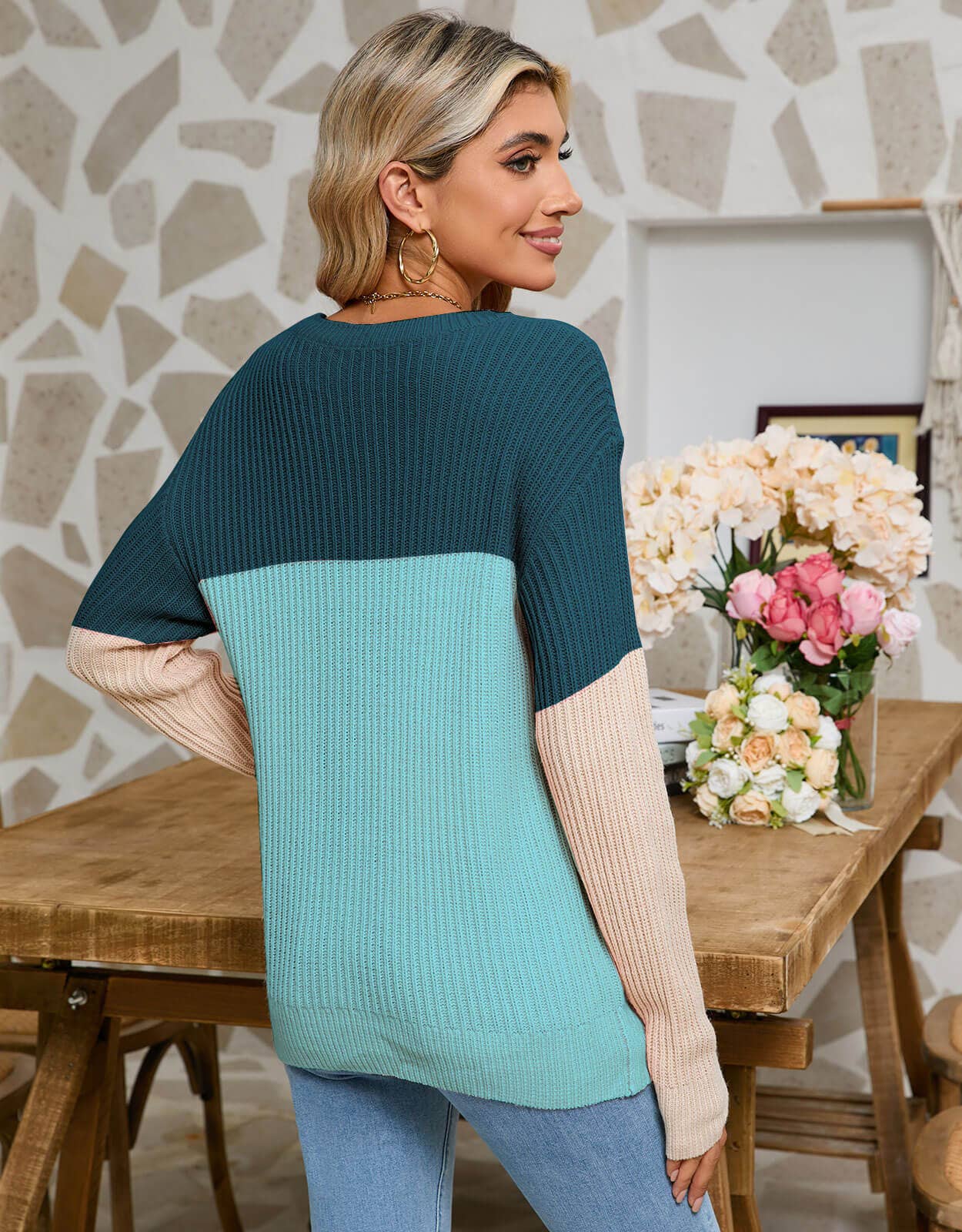 TEMPERAMENT LOOSE PATCHWORK LONG SLEEVE KNITWEAR