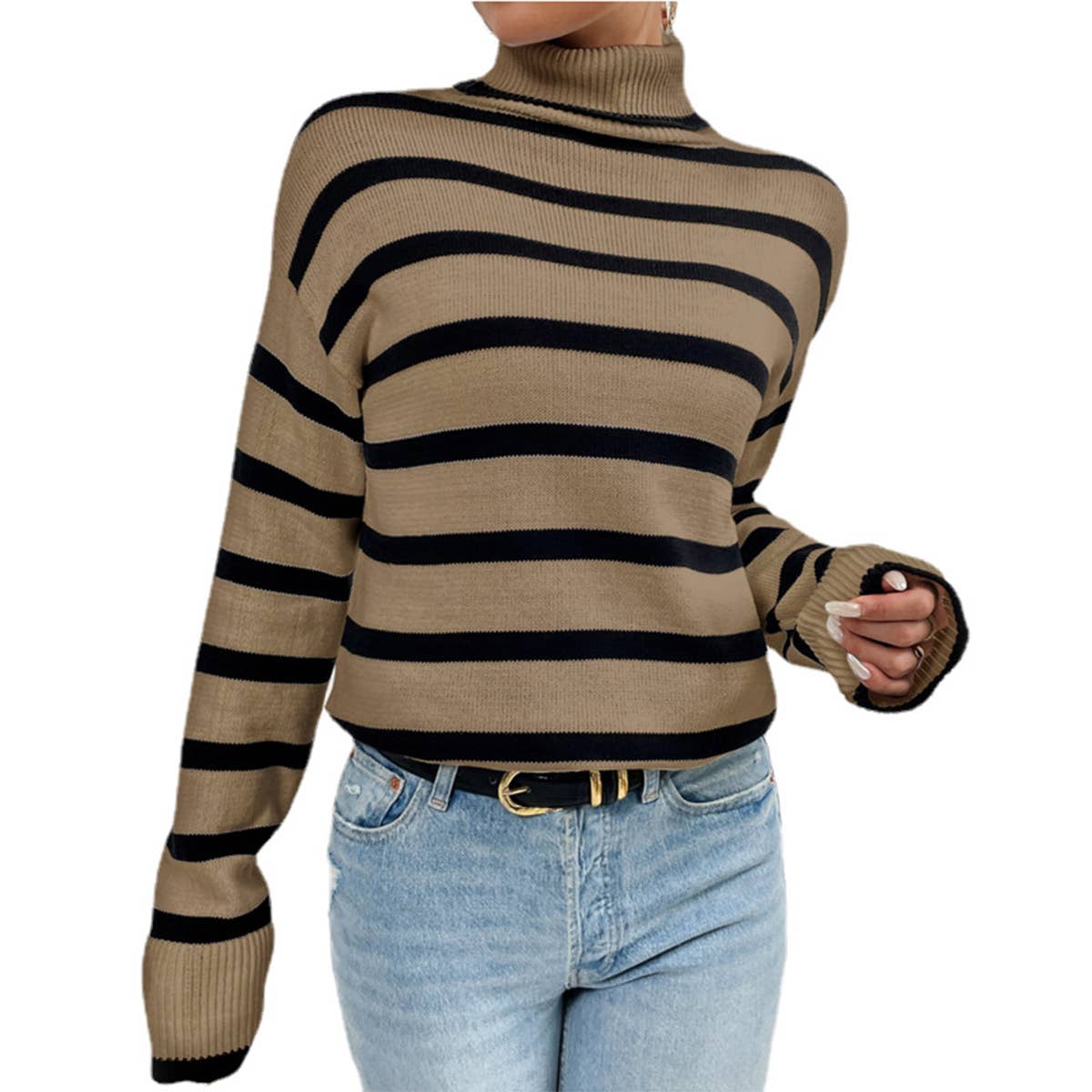 STRIPED TURTLENECK SWEATER IN CONTRASTING COLORS