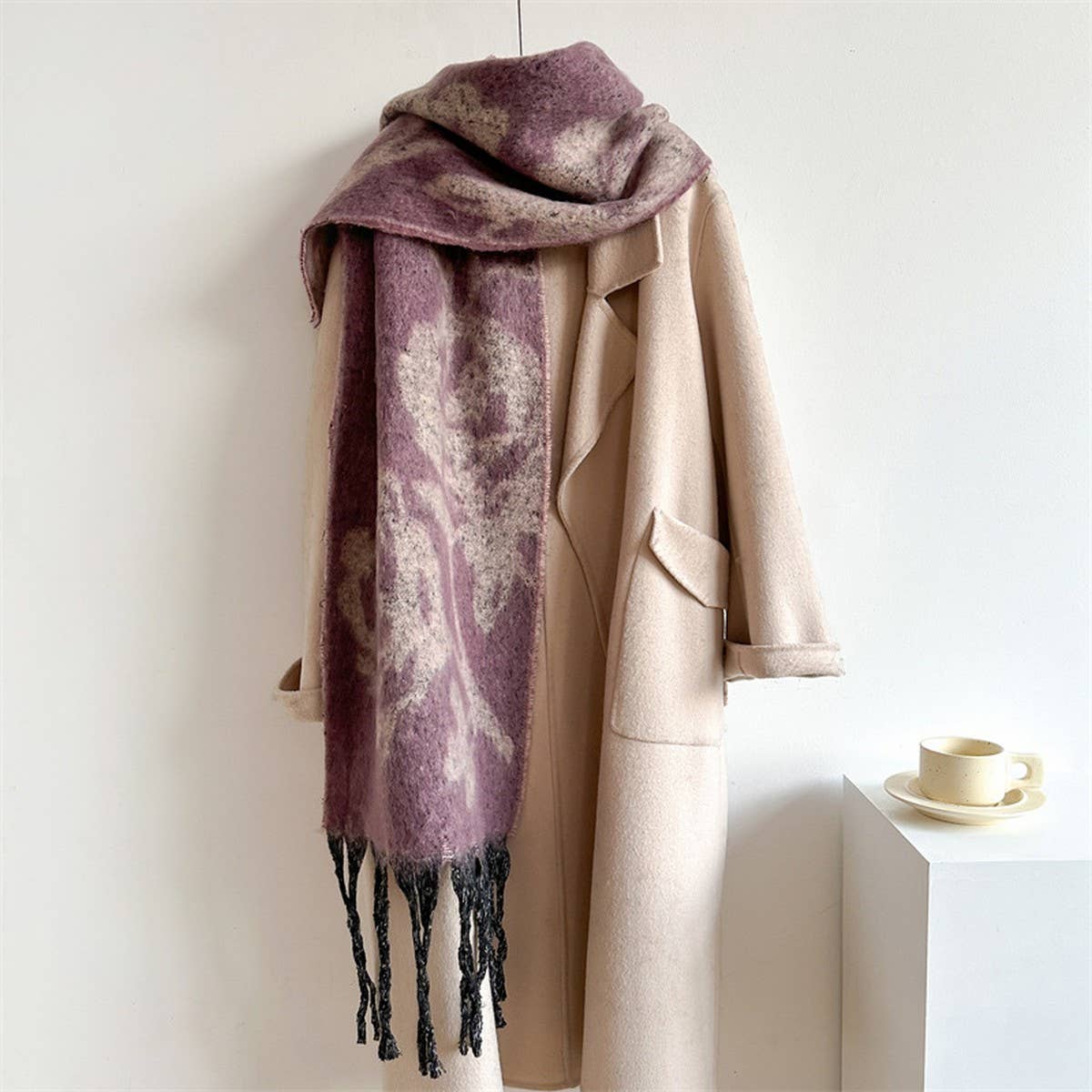 Rose Tassel Scarf - Colorblock Long Winter Wrap