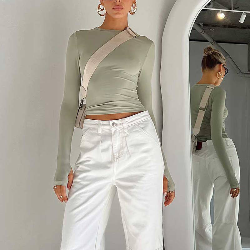 Solid-color versatile slim fashionable T-shirt