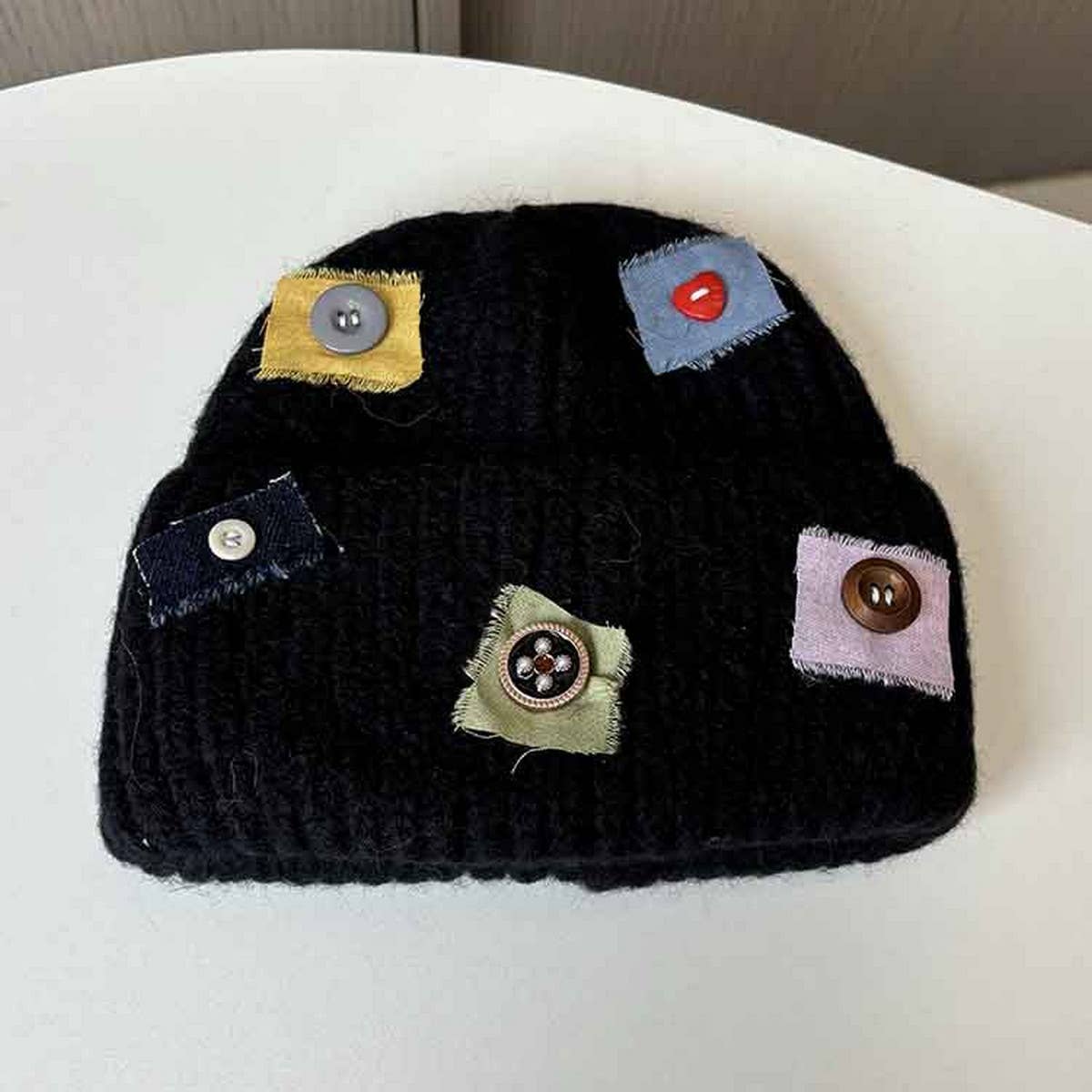 WARM PATCH BUTTON KNIT HAT_CWAB2908