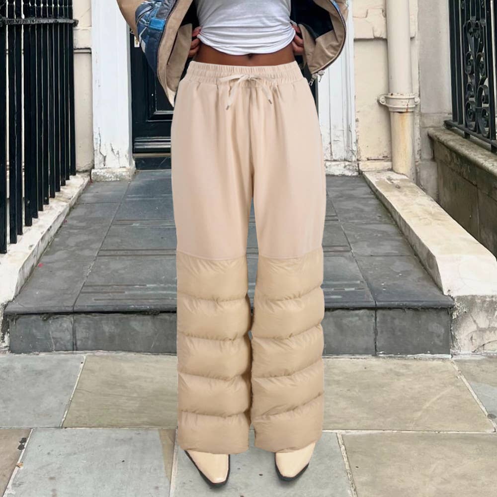 SPLICED COTTON PADDED FASHION CASUAL PANTS