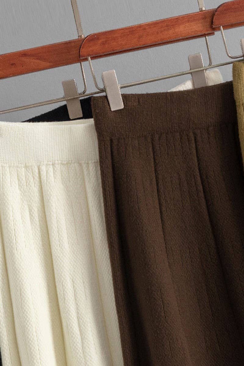 CWBMS00485_HIGH WAIST SOLID KNIT PLEATED MIDI SKIRT